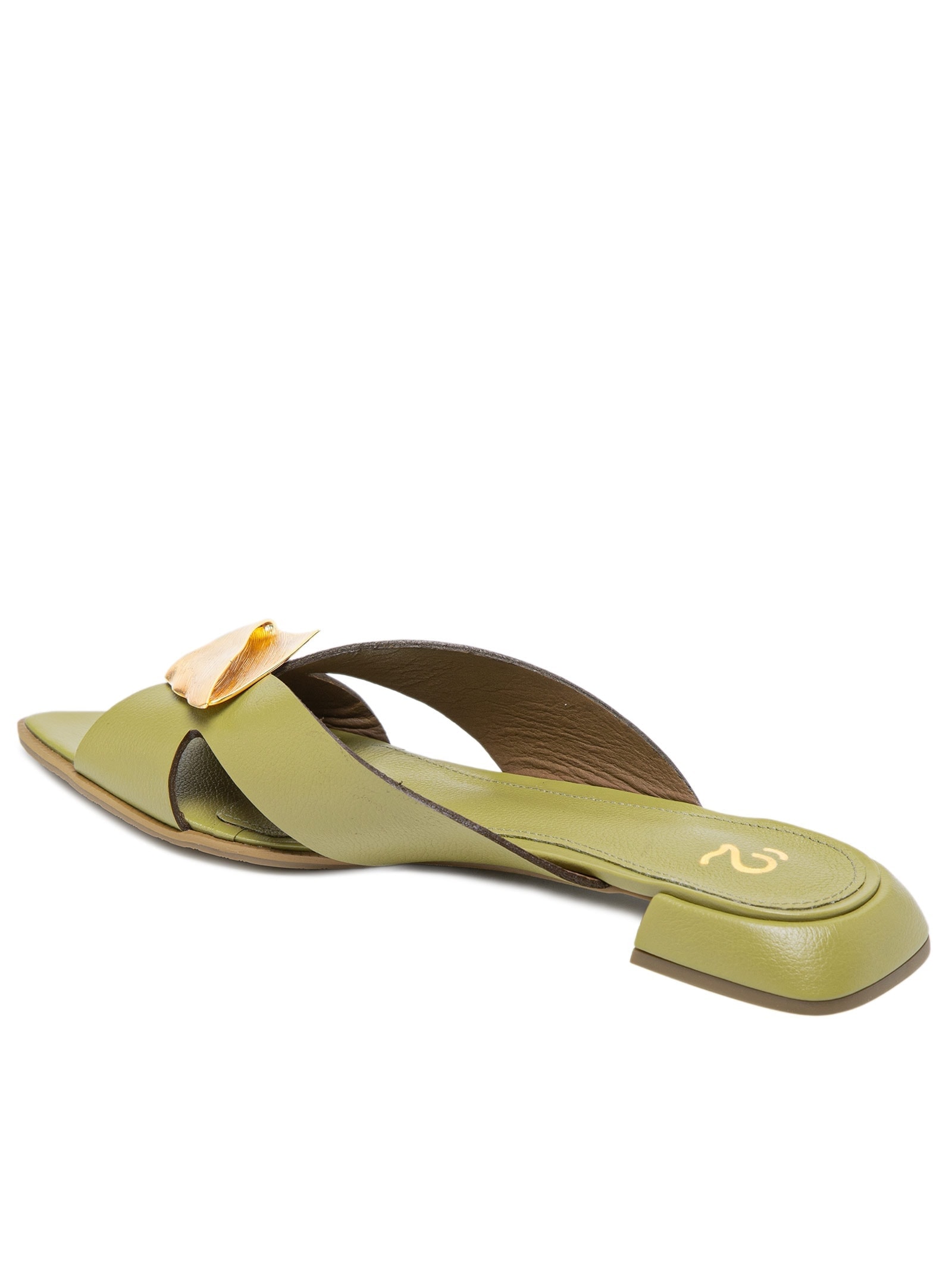 Sandália Feminina Rasteira Em Couro Aviamento Verde '2Essential