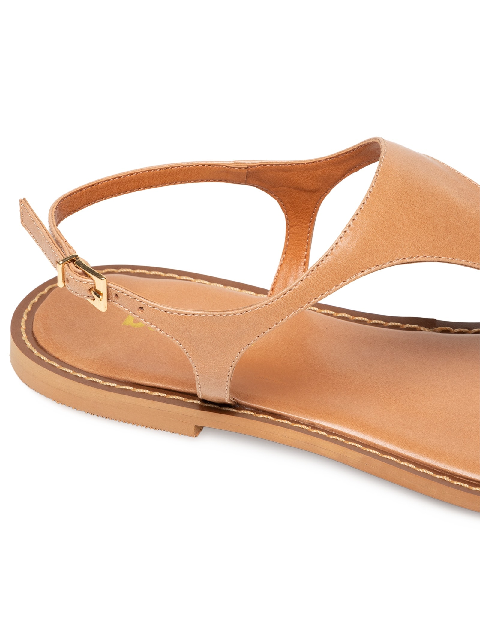 Sandália Feminina Rasteira Em Couro Bege  Basiq