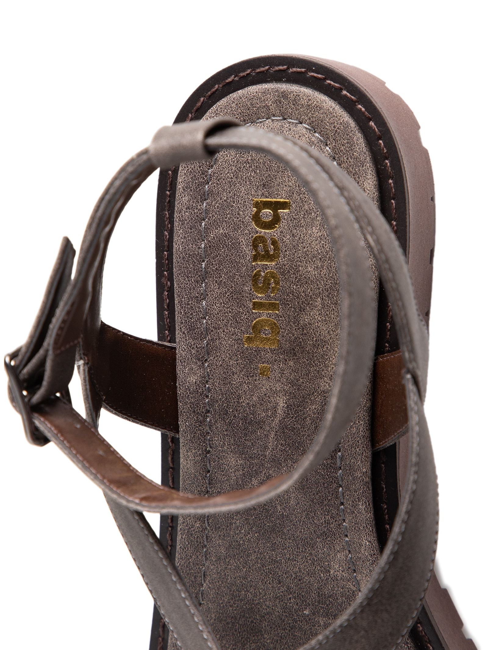 Sandália Feminina Rasteira em Couro Cinza Basiq