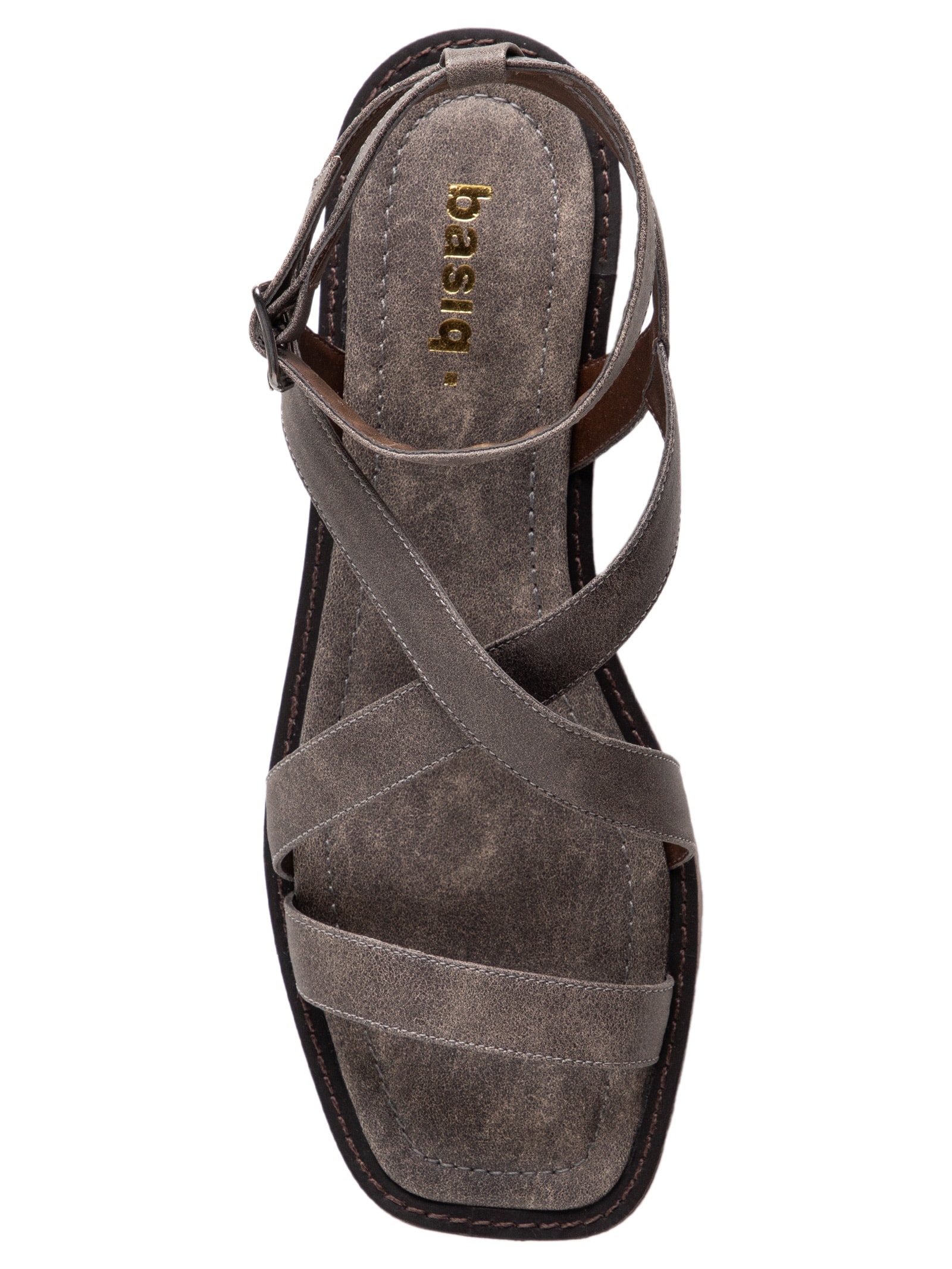 Sandália Feminina Rasteira em Couro Cinza Basiq