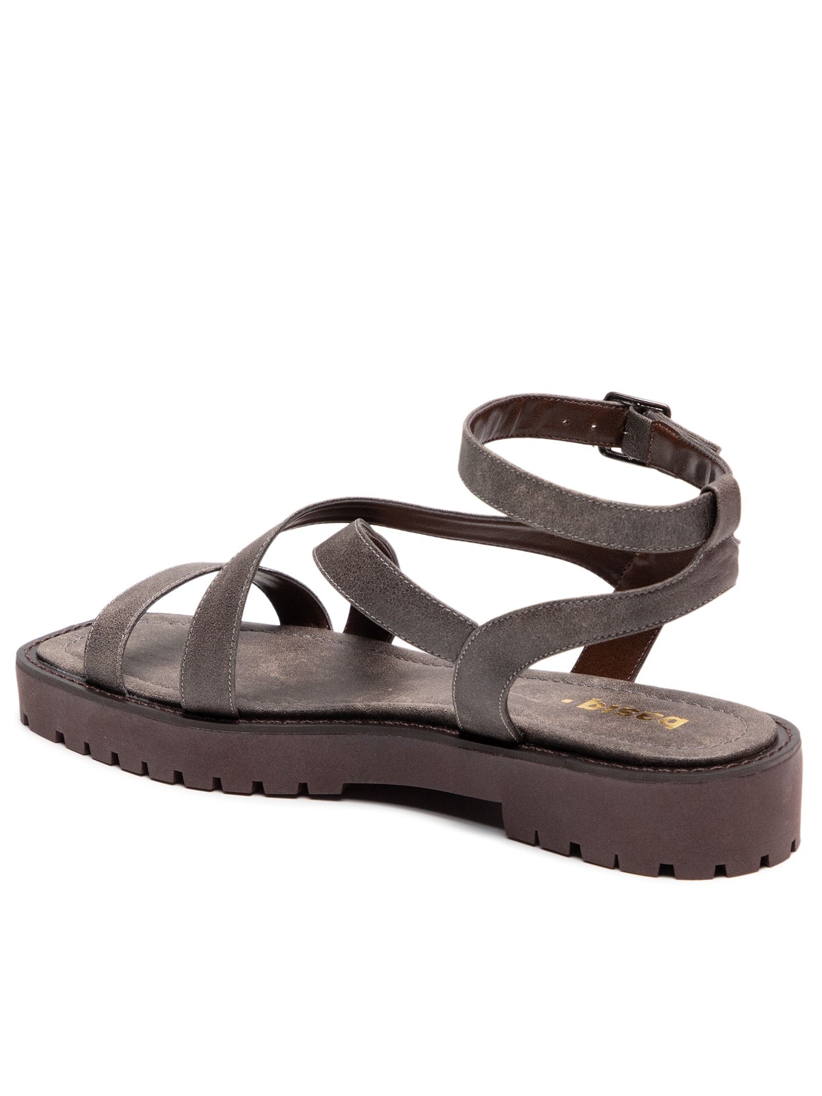 Sandália Feminina Rasteira em Couro Cinza Basiq