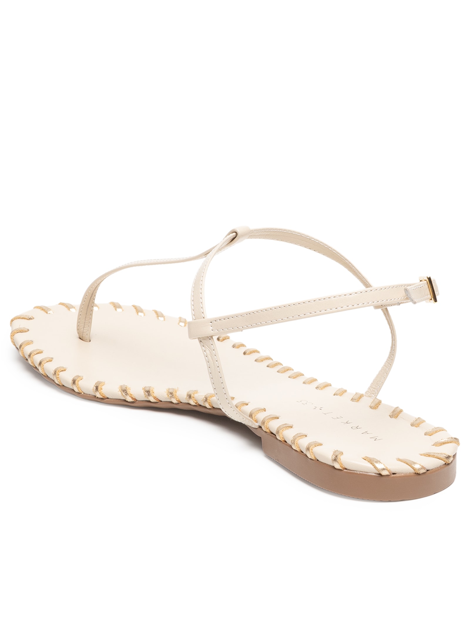 Sandália Feminina Rasteira Em Couro Com Detalhe Dourado Off White Market 33