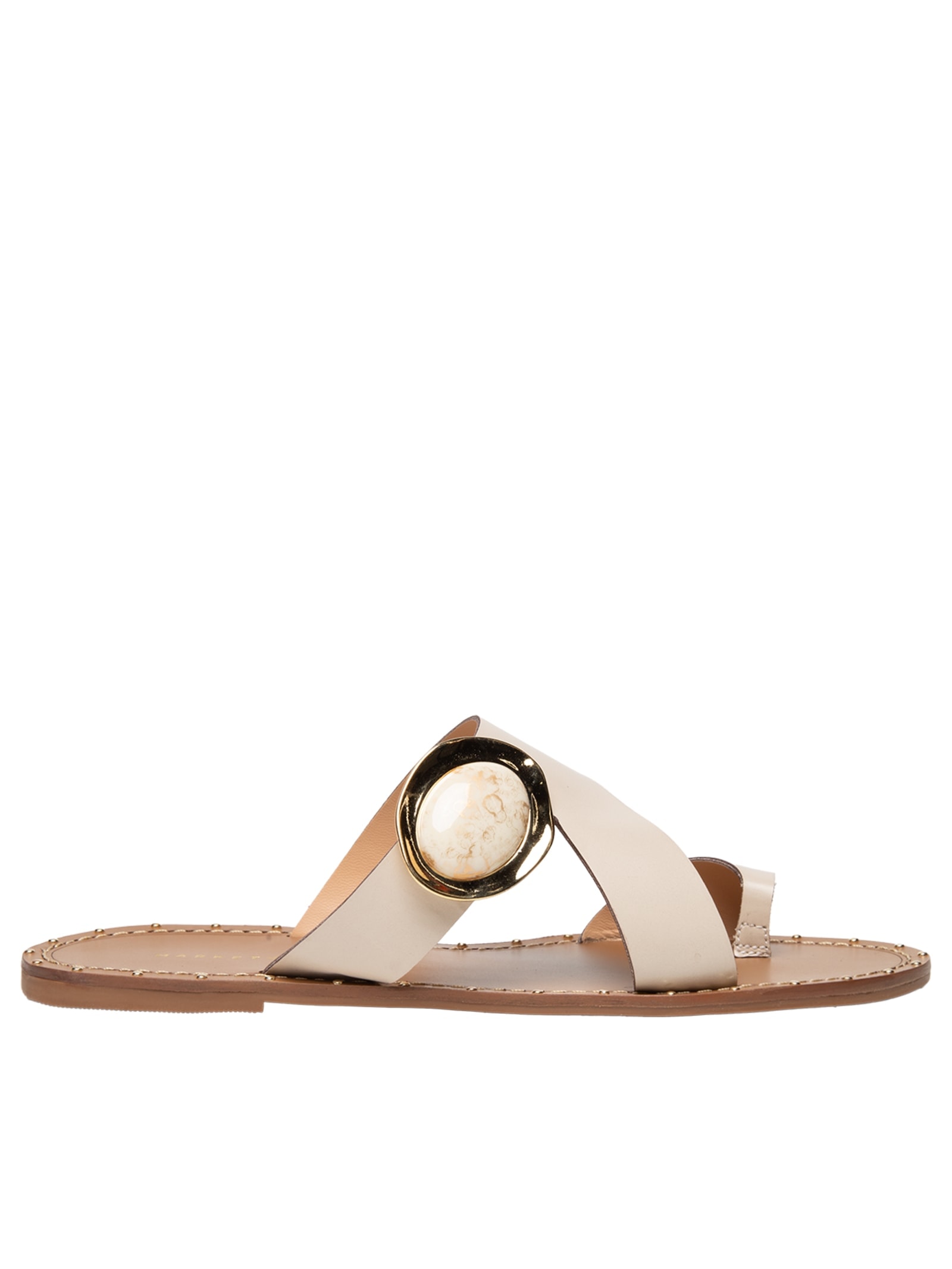 Sandália Feminina Rasteira em Couro Com Pedra Off White Market 33