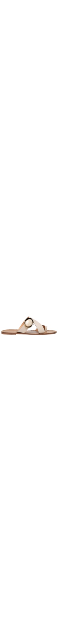 Sandália Feminina Rasteira em Couro Com Pedra - Off White
