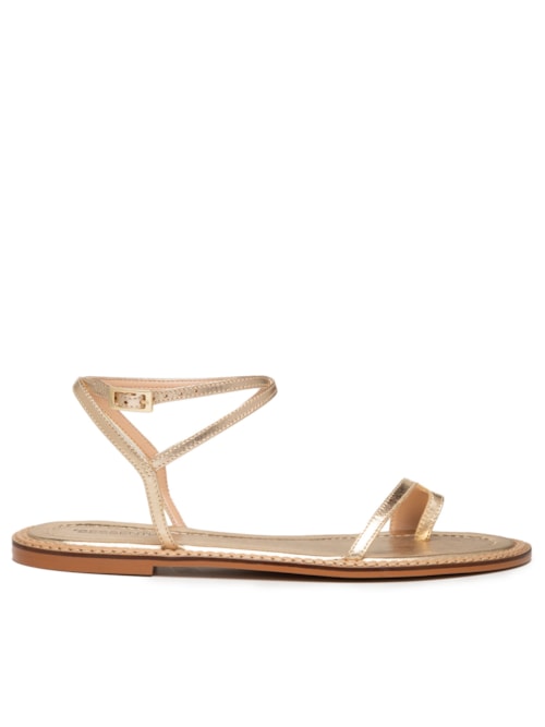 Sandália Feminina Rasteira Em Couro – Dourado