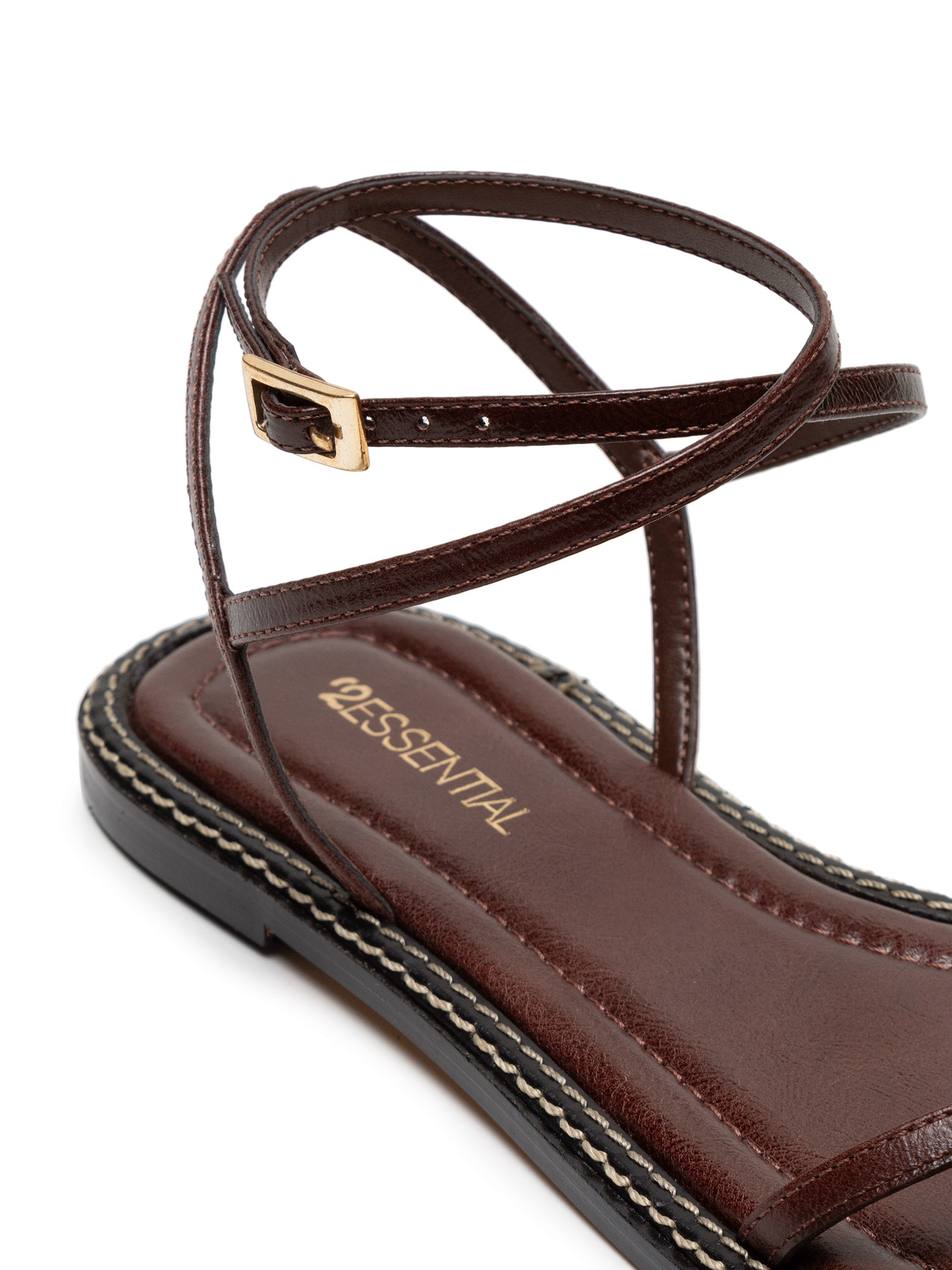 Sandália Feminina Rasteira Em Couro Marrom '2Essential