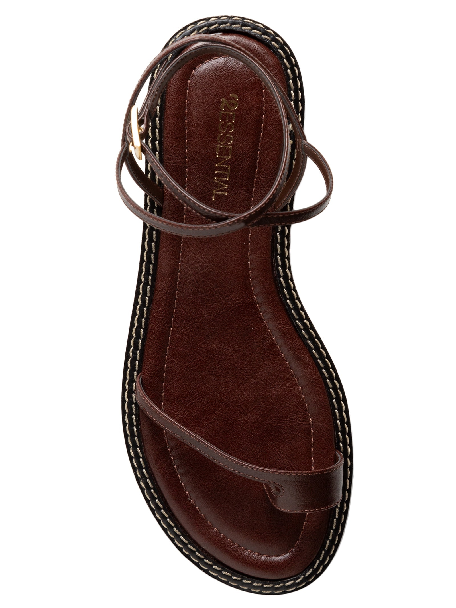 Sandália Feminina Rasteira Em Couro Marrom '2Essential