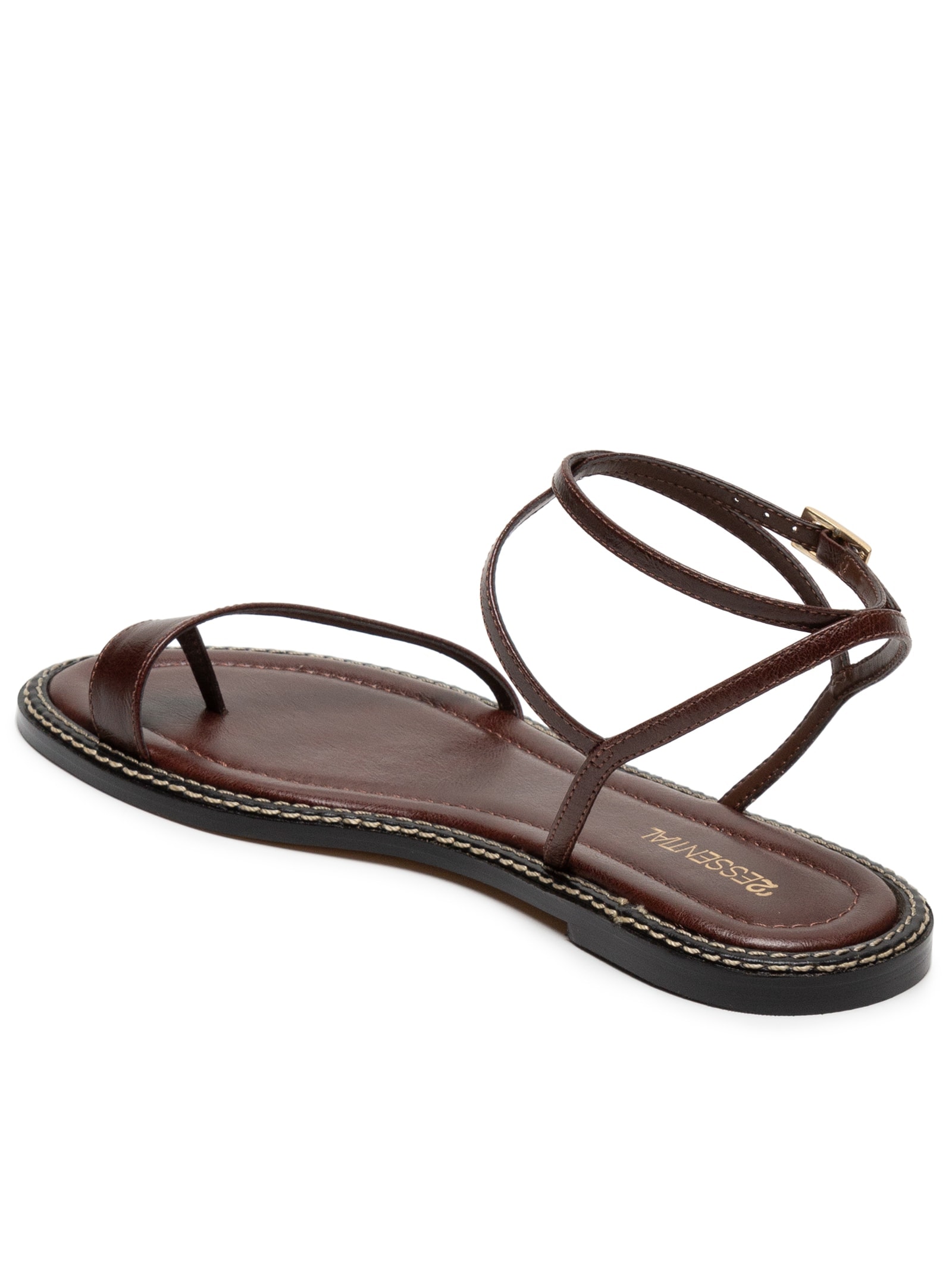 Sandália Feminina Rasteira Em Couro Marrom '2Essential