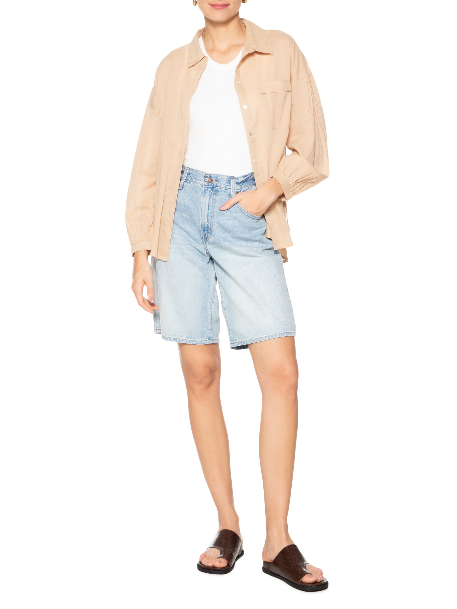 Sandália Feminina Rasteira Em Couro Marrom Basiq