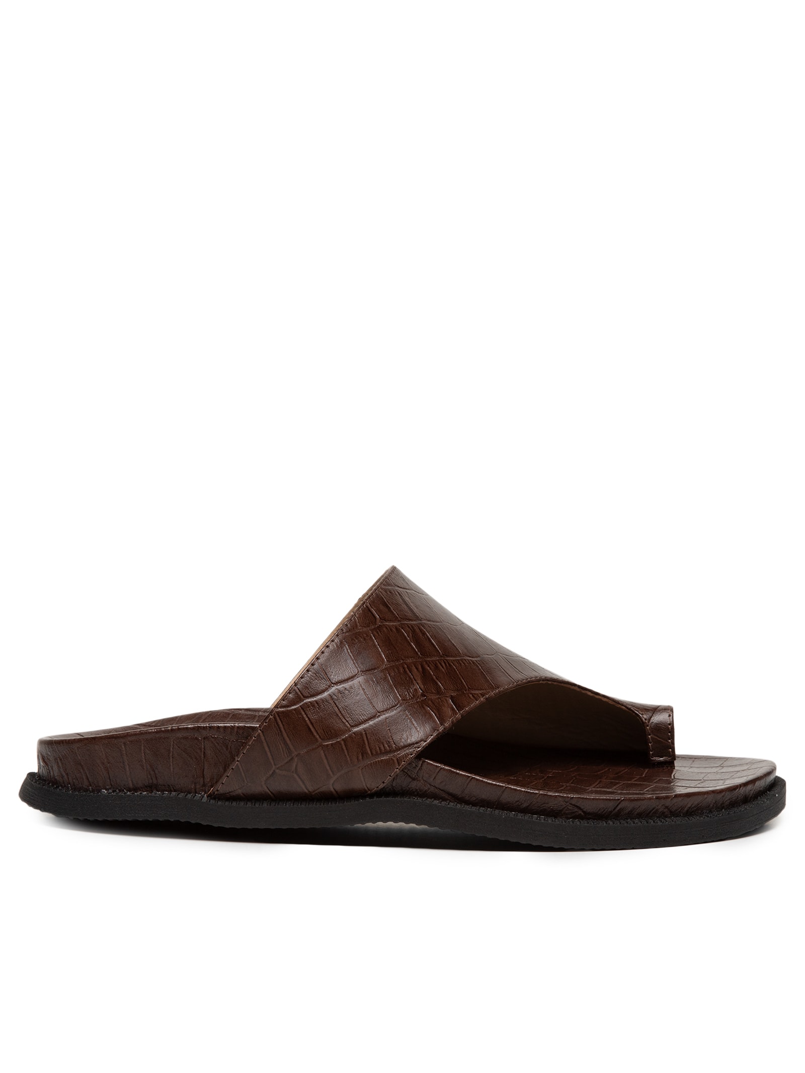 Sandália Feminina Rasteira Em Couro Marrom Basiq