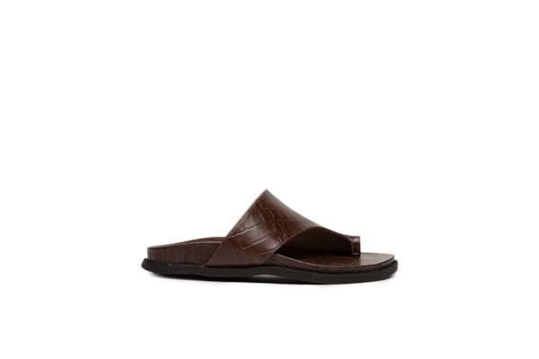 Sandália Feminina Rasteira Em Couro - Marrom