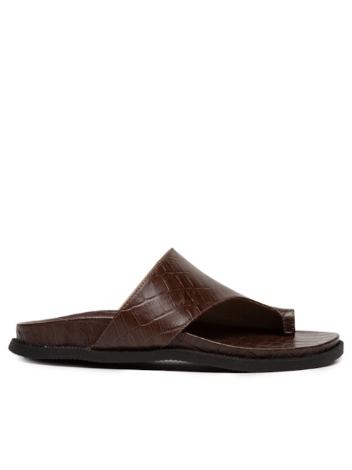 Sandália Feminina Rasteira Em Couro – Marrom