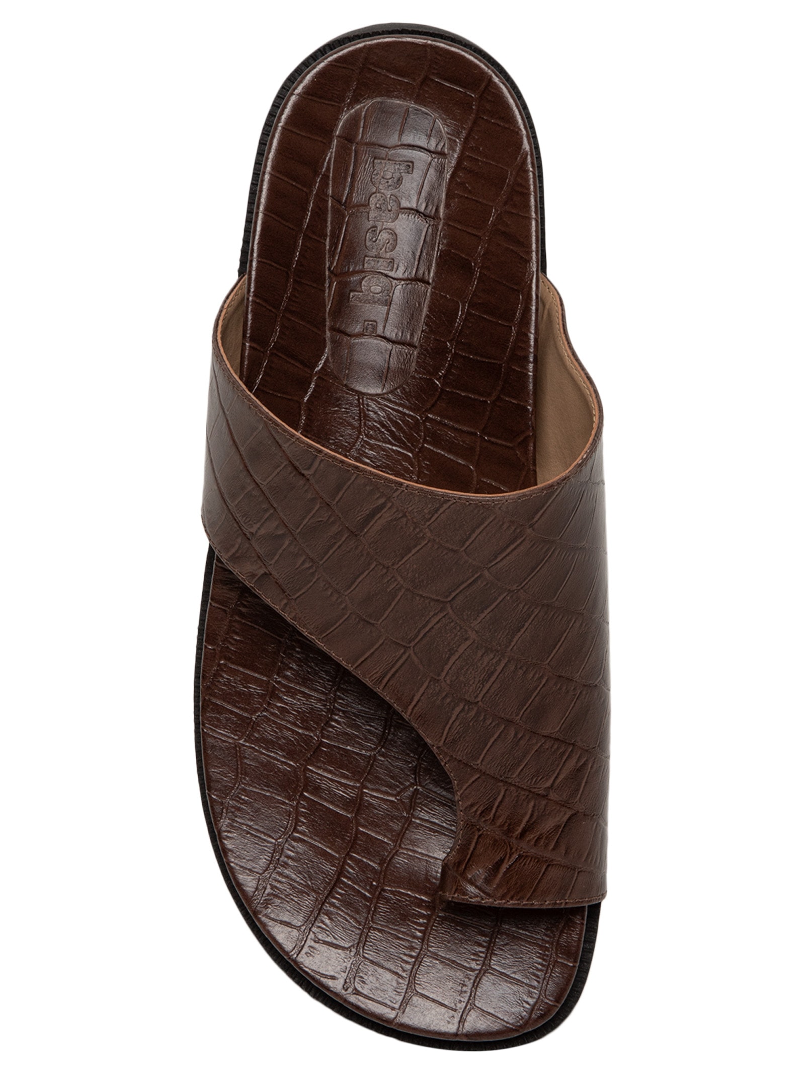 Sandália Feminina Rasteira Em Couro Marrom Basiq