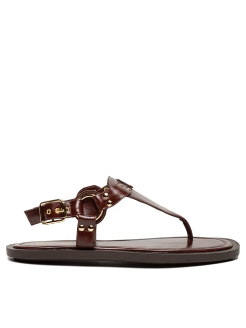 Sandália Feminina Rasteira Em Couro – Marrom