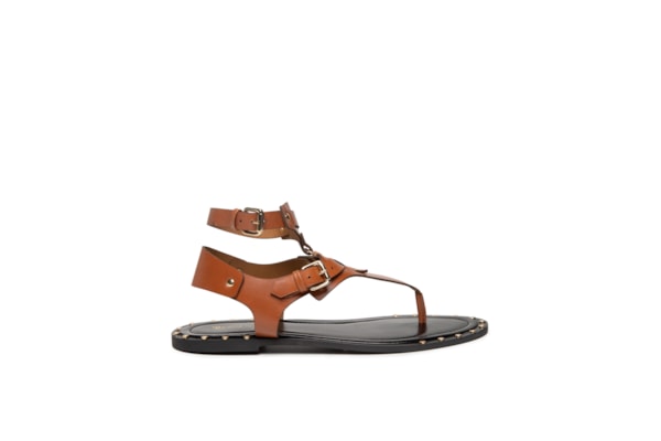 Sandália Feminina Rasteira Em Couro - Marrom