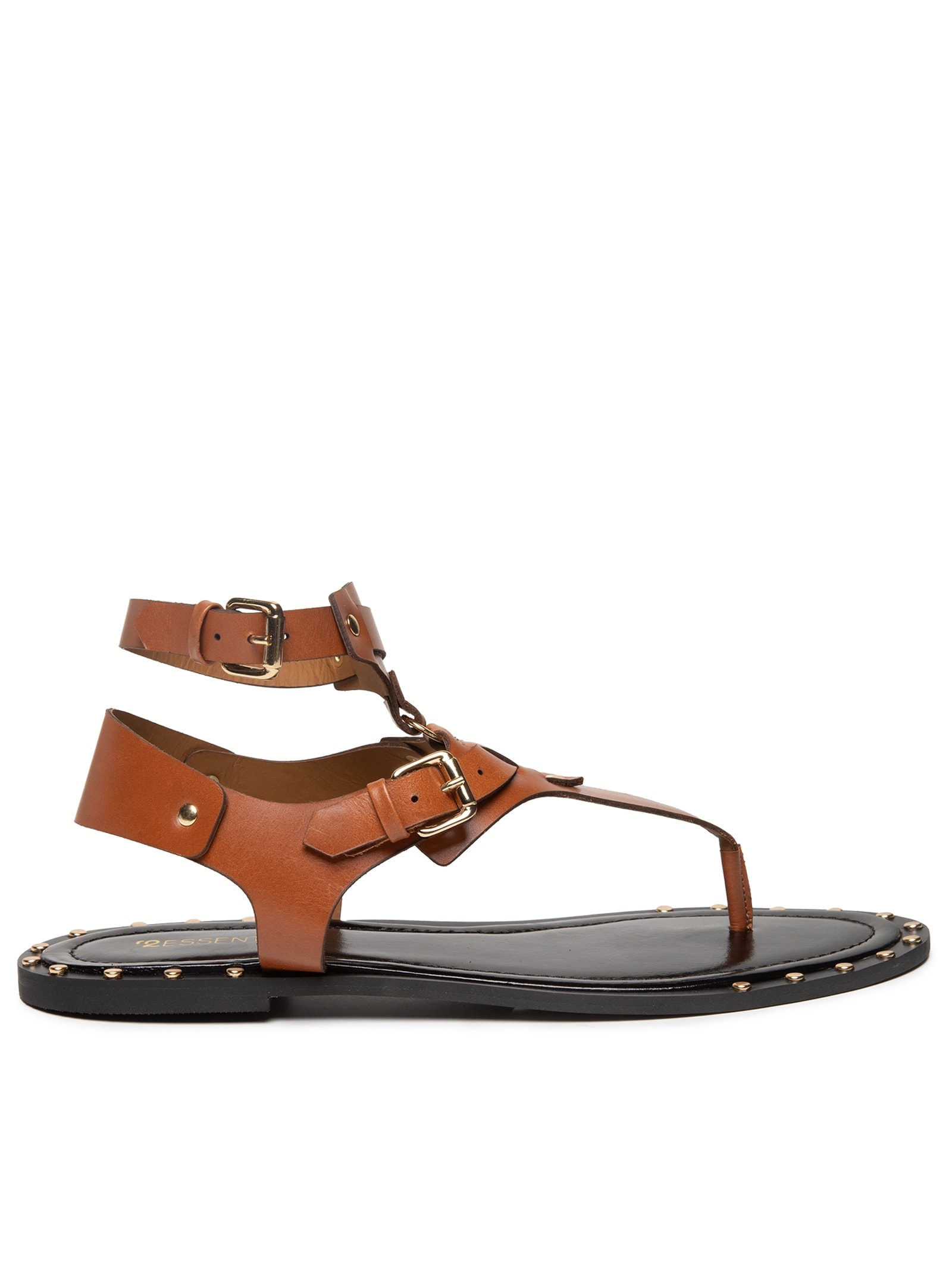 Sandália Feminina Rasteira Em Couro Marrom '2Essential