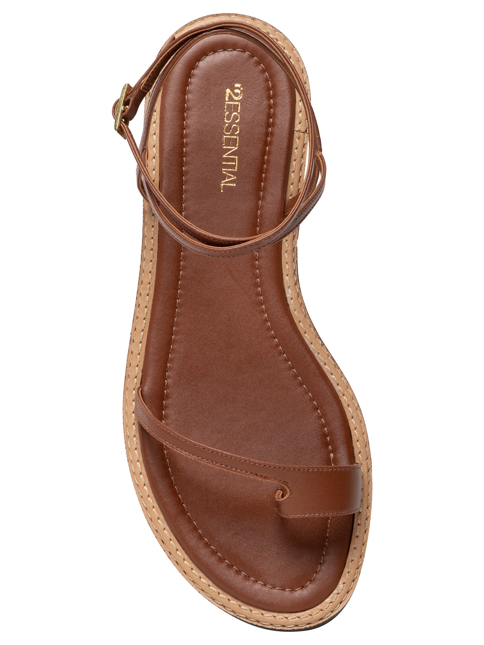 Sandália Feminina Rasteira Em Couro Marrom '2Essential