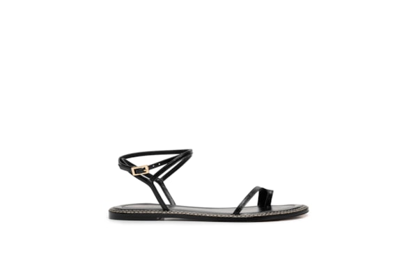 Sandália Feminina Rasteira Em Couro - Preto