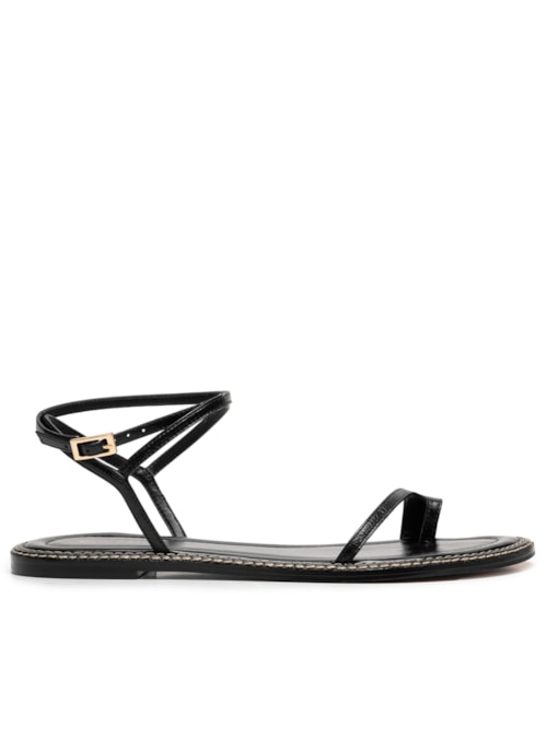 Sandália Feminina Rasteira Em Couro – Preto