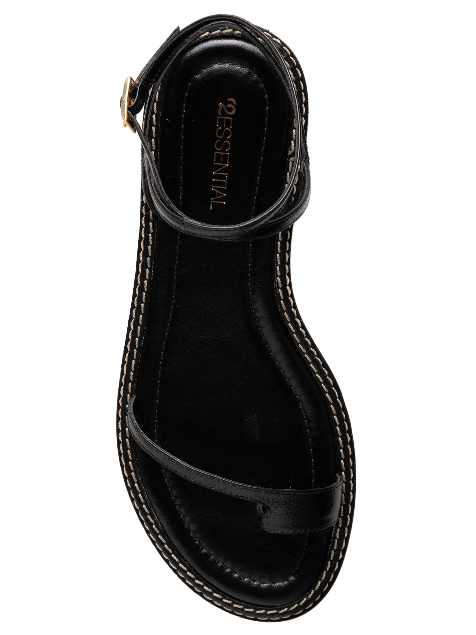 Sandália Feminina Rasteira Em Couro Preto '2Essential