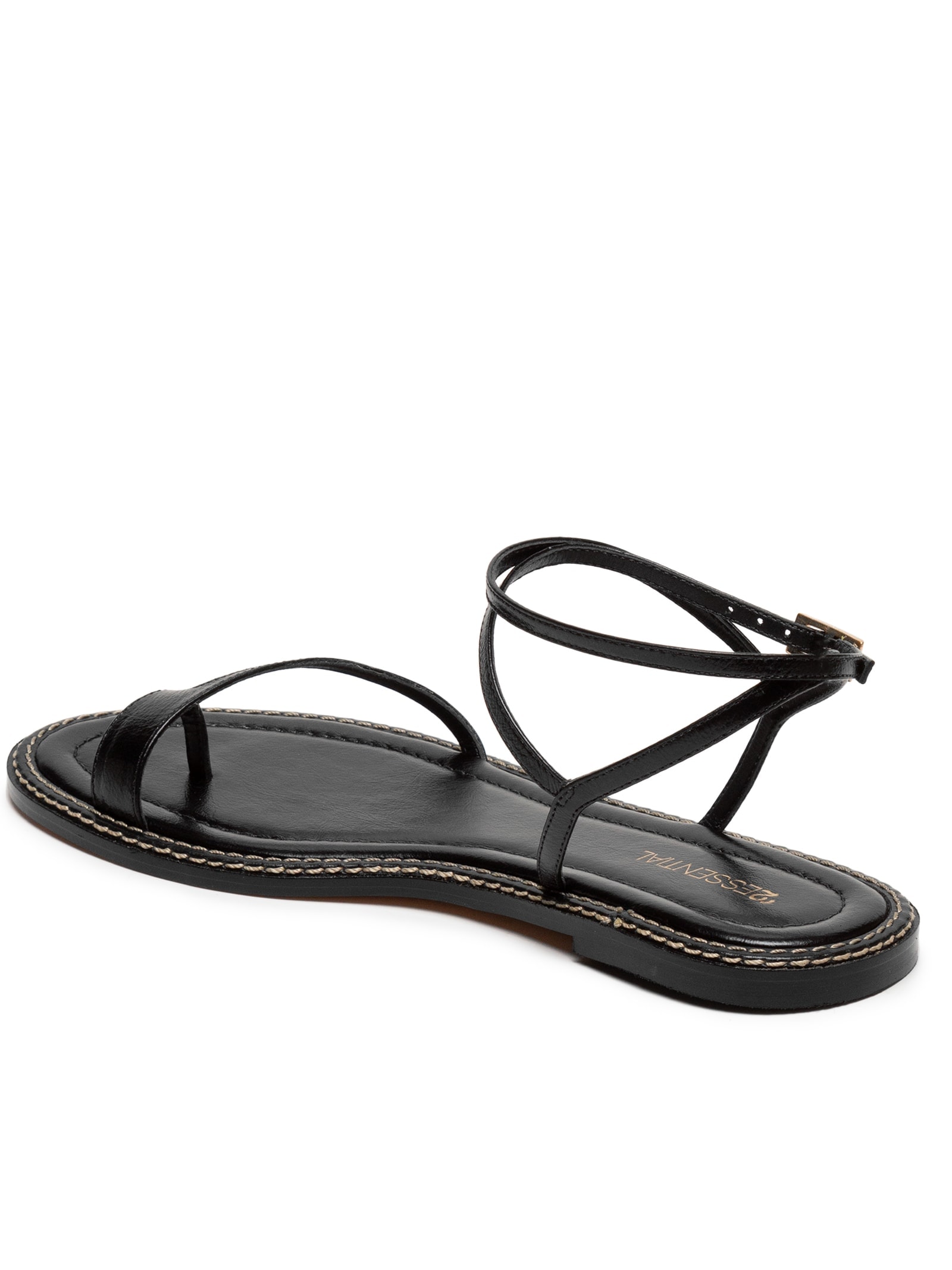 Sandália Feminina Rasteira Em Couro Preto '2Essential