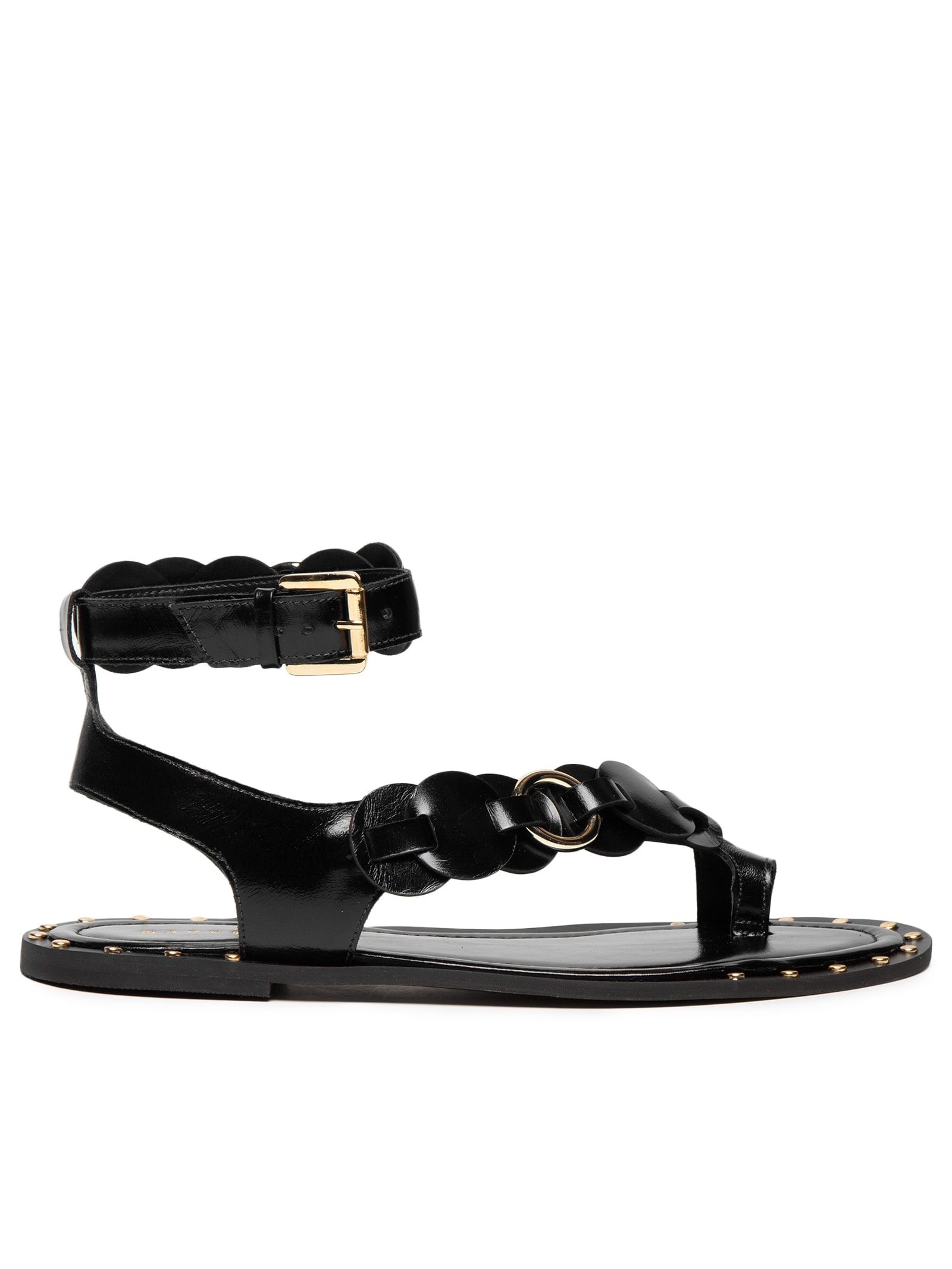 Sandália Feminina Rasteira Em Couro Preto Market 33