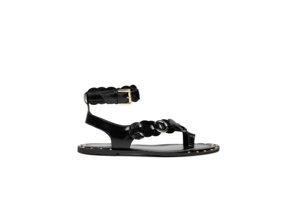 Sandália Feminina Rasteira Em Couro - Preto