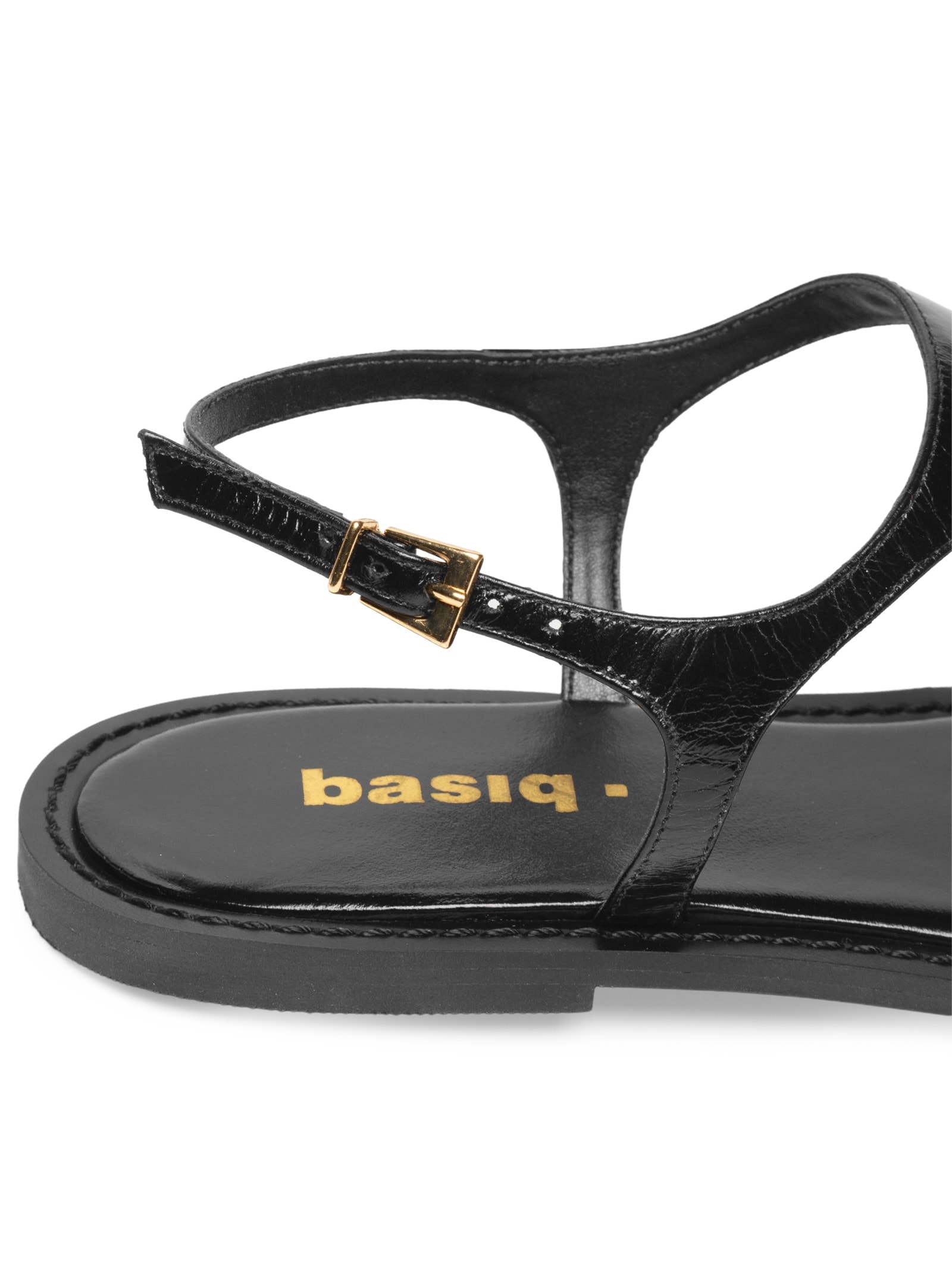 Sandália Feminina Rasteira Em Couro Preto Basiq