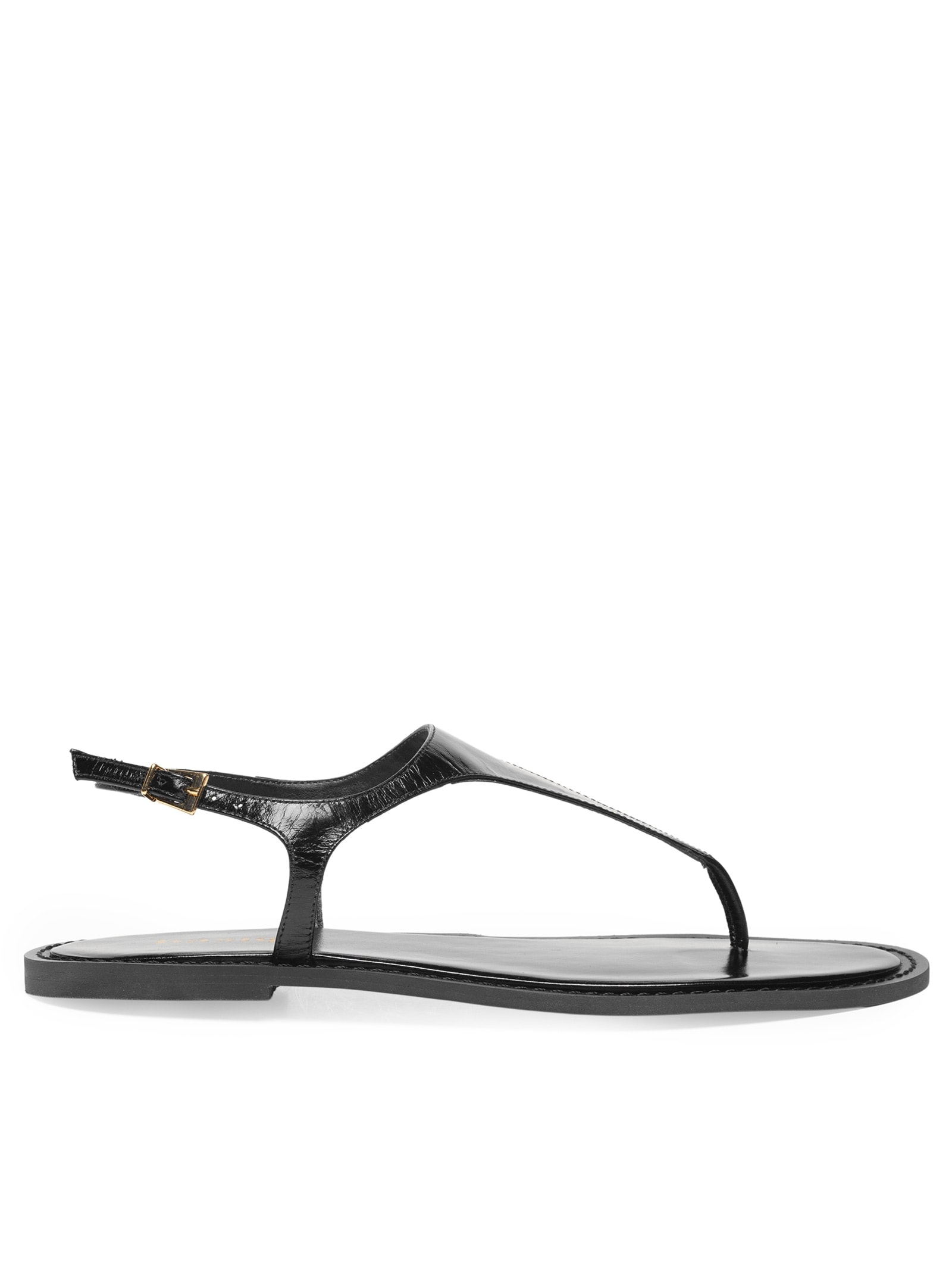 Sandália Feminina Rasteira Em Couro Preto Basiq