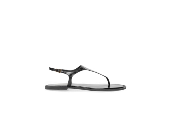 Sandália Feminina Rasteira Em Couro - Preto