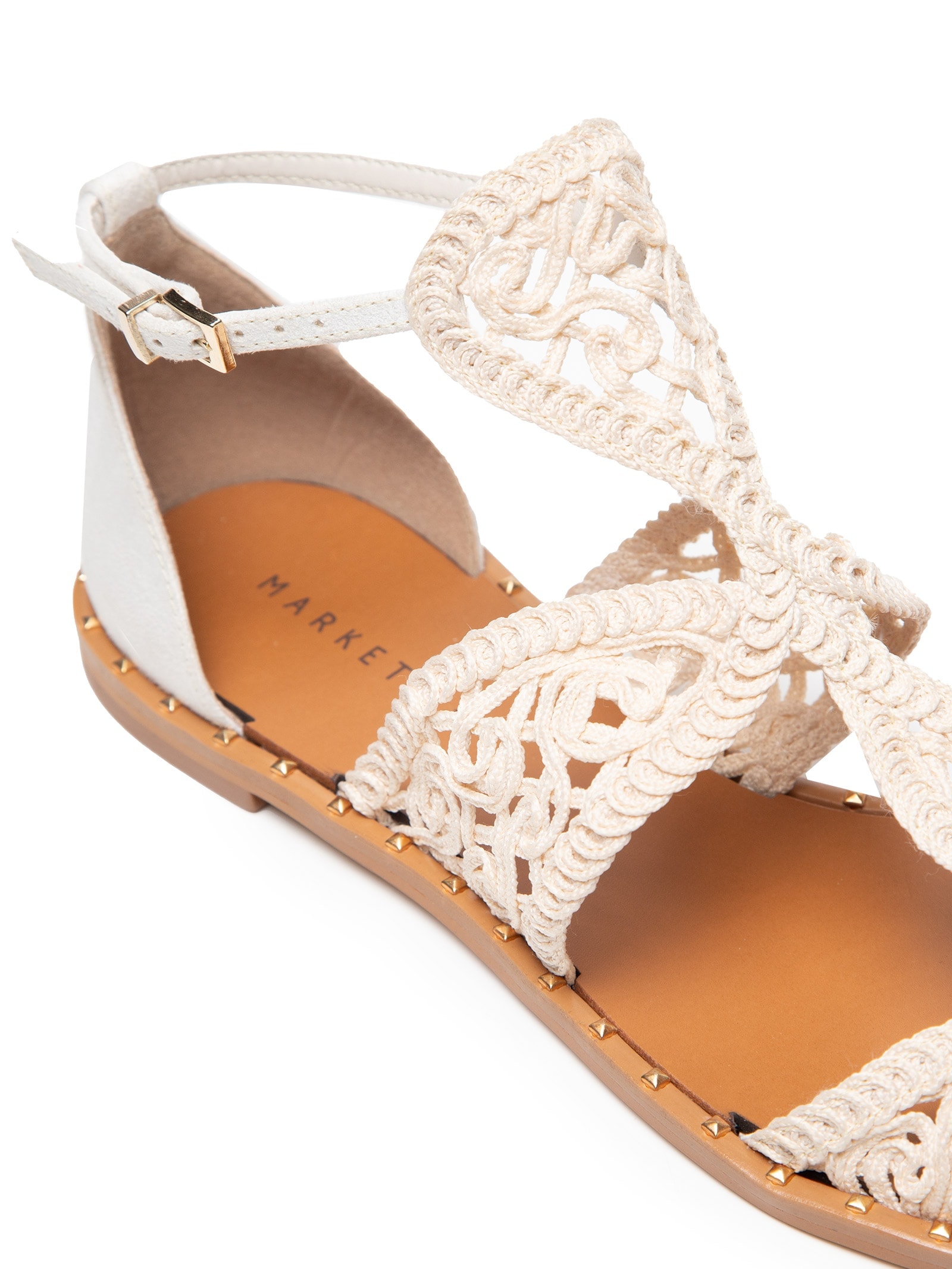 Sandália Feminina Rasteira Em Macramê Off White Market 33