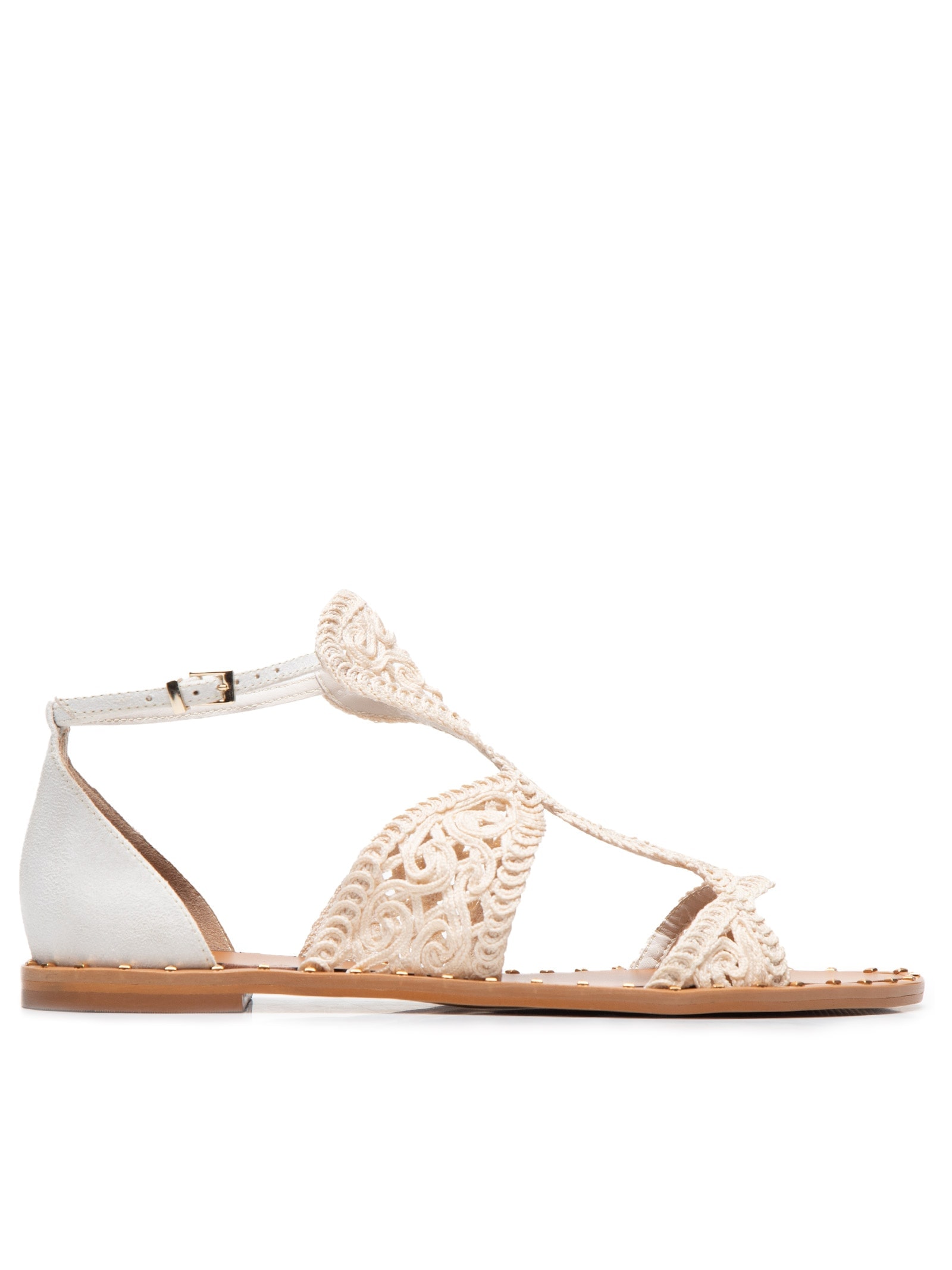 Sandália Feminina Rasteira Em Macramê Off White Market 33