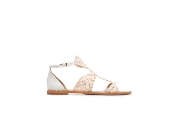 Sandália Feminina Rasteira Em Macramê - Off White