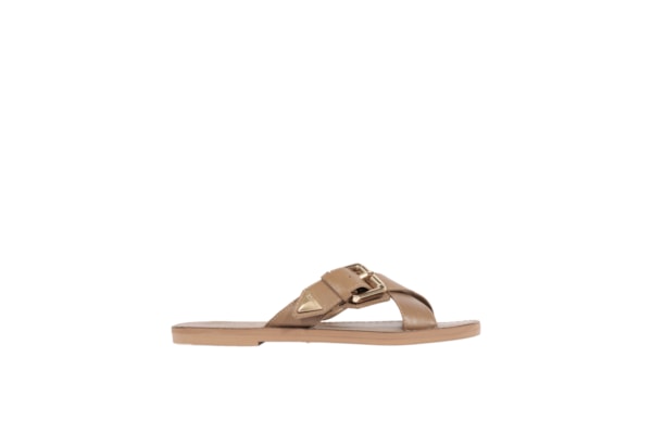 Sandália Feminina Rasteira Fivela Couro - Marrom