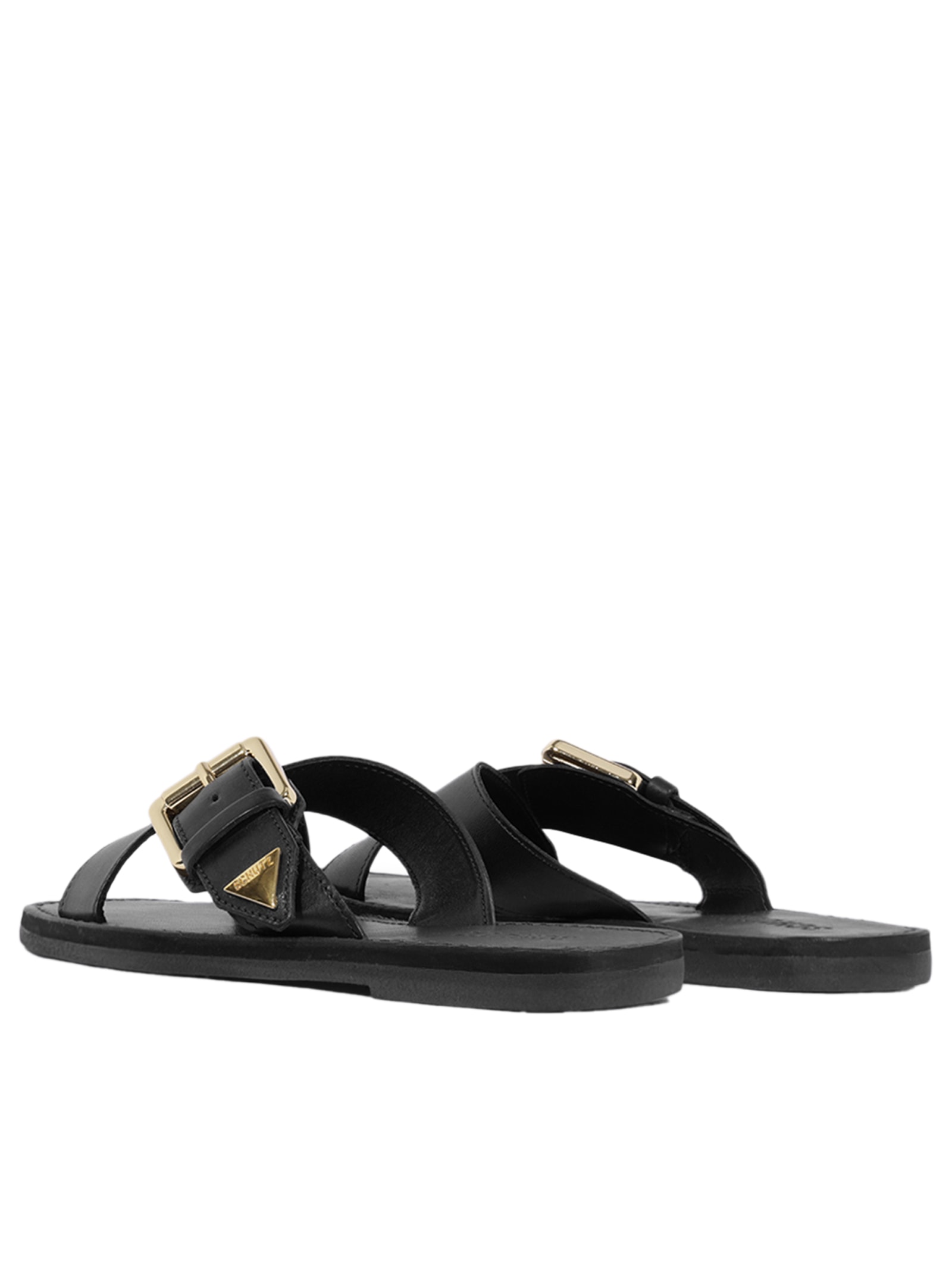 Sandália Feminina Rasteira Fivela Couro Preto Schutz