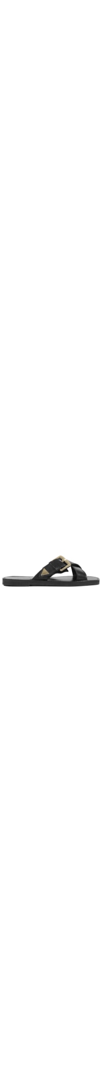 Sandália Feminina Rasteira Fivela Couro - Preto