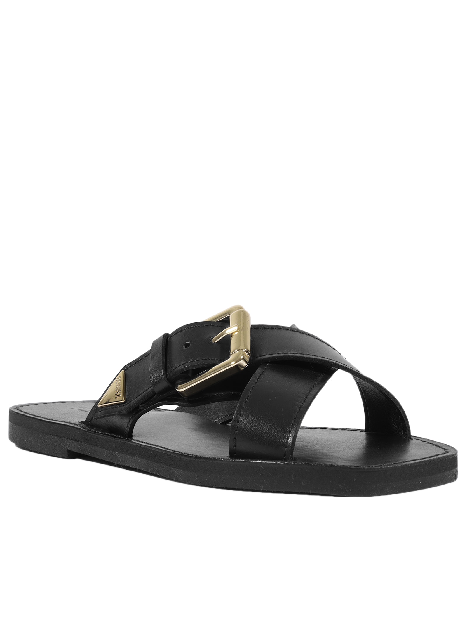 Sandália Feminina Rasteira Fivela Couro Preto Schutz