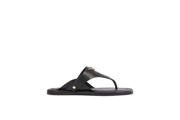 Sandália Feminina Rasteira Flat Shield Couro - Preto