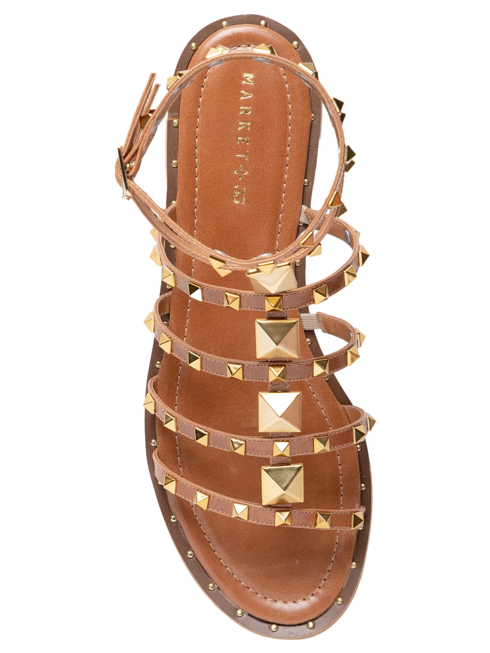 Sandália Feminina Rasteira Gladiadora Couro Marrom Market 33