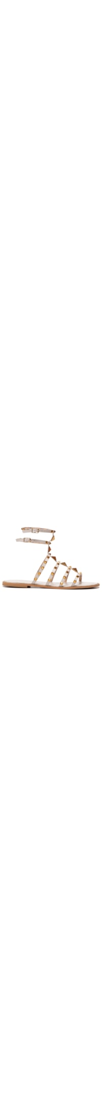Sandália Feminina Rasteira Gladiadora Em Couro Com Tachas - Off White