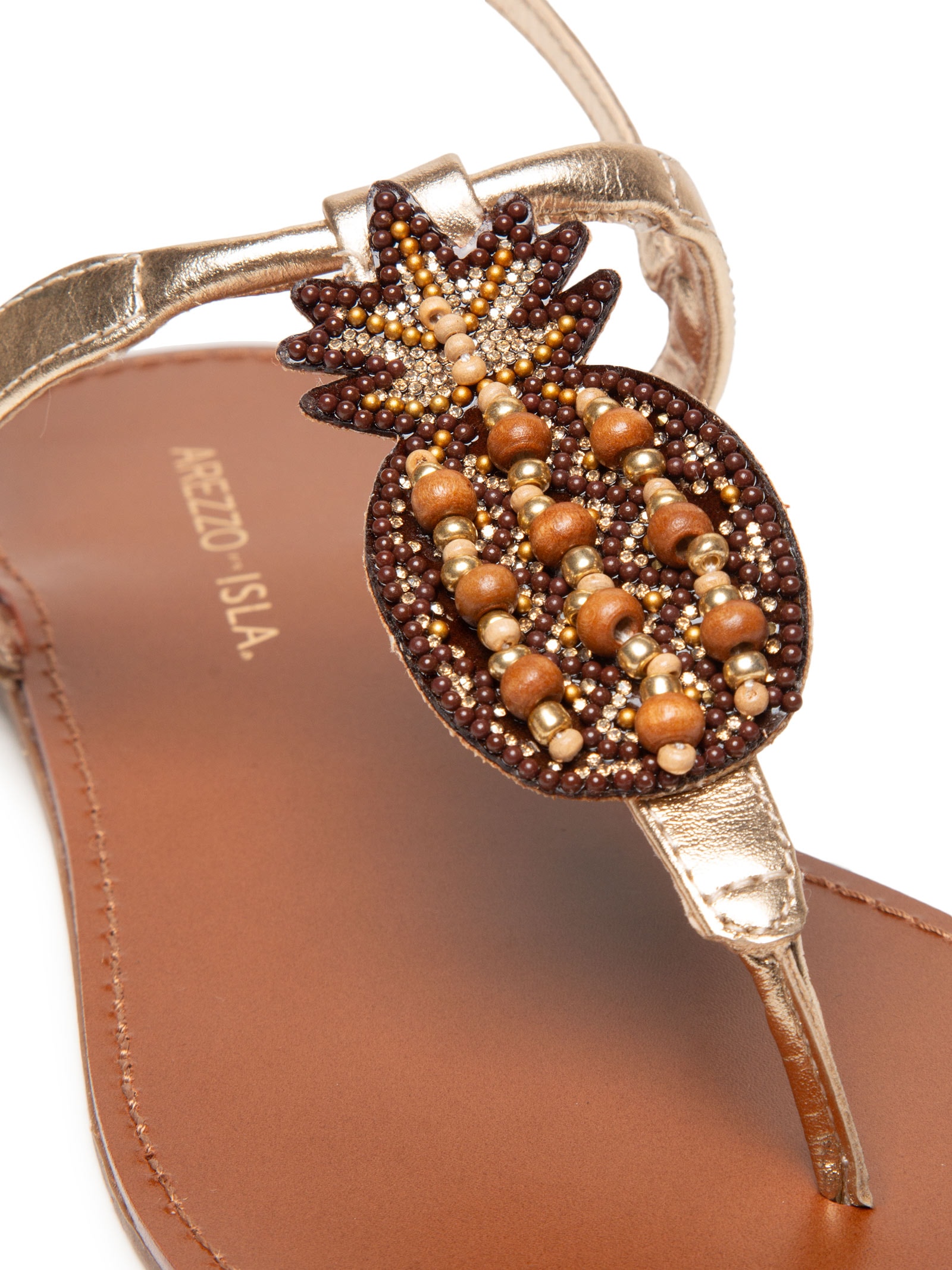 Sandália Feminina Rasteira Leather Metal Dourado Arezzo + Isla