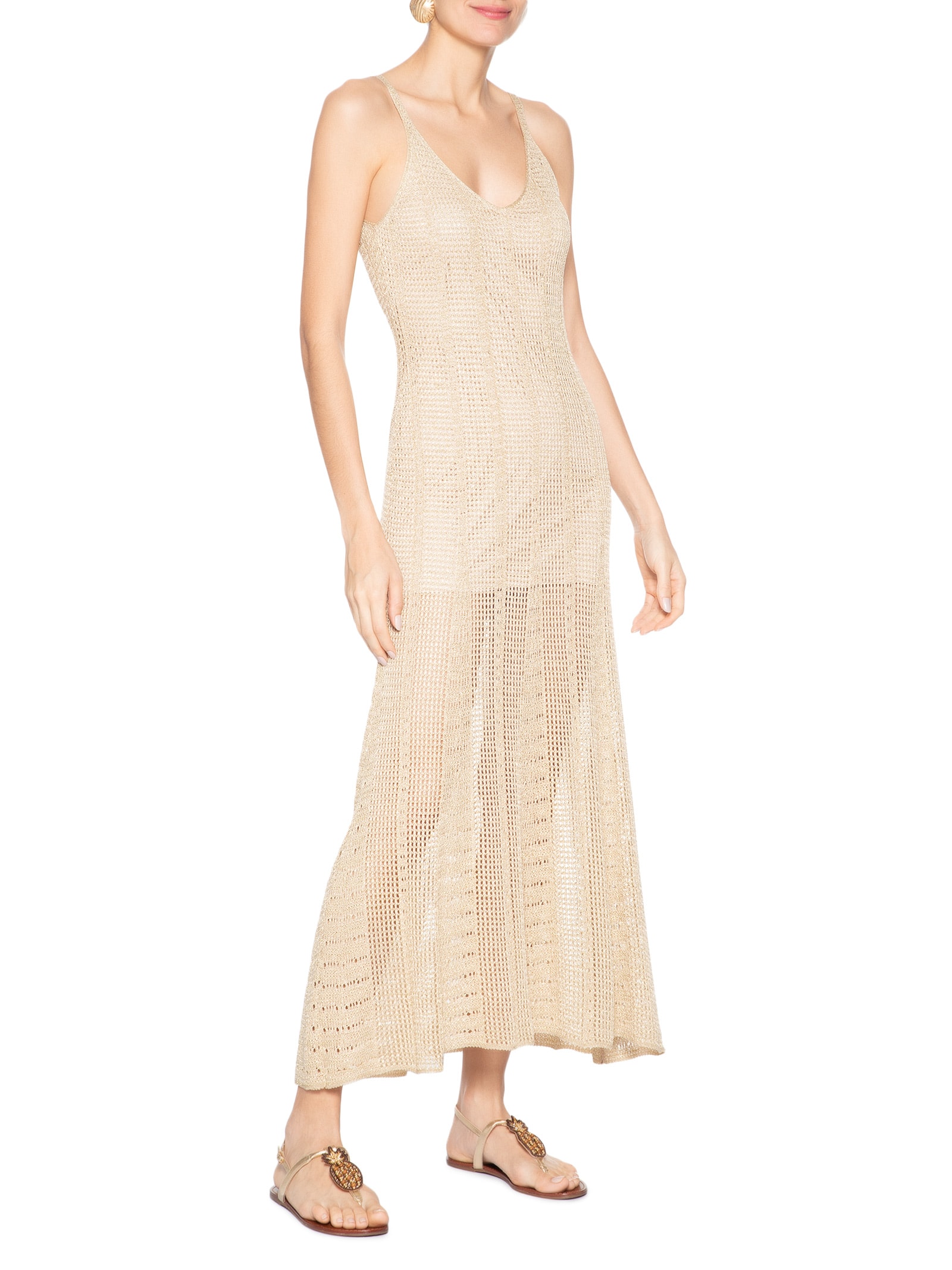 Sandália Feminina Rasteira Leather Metal Dourado Arezzo + Isla