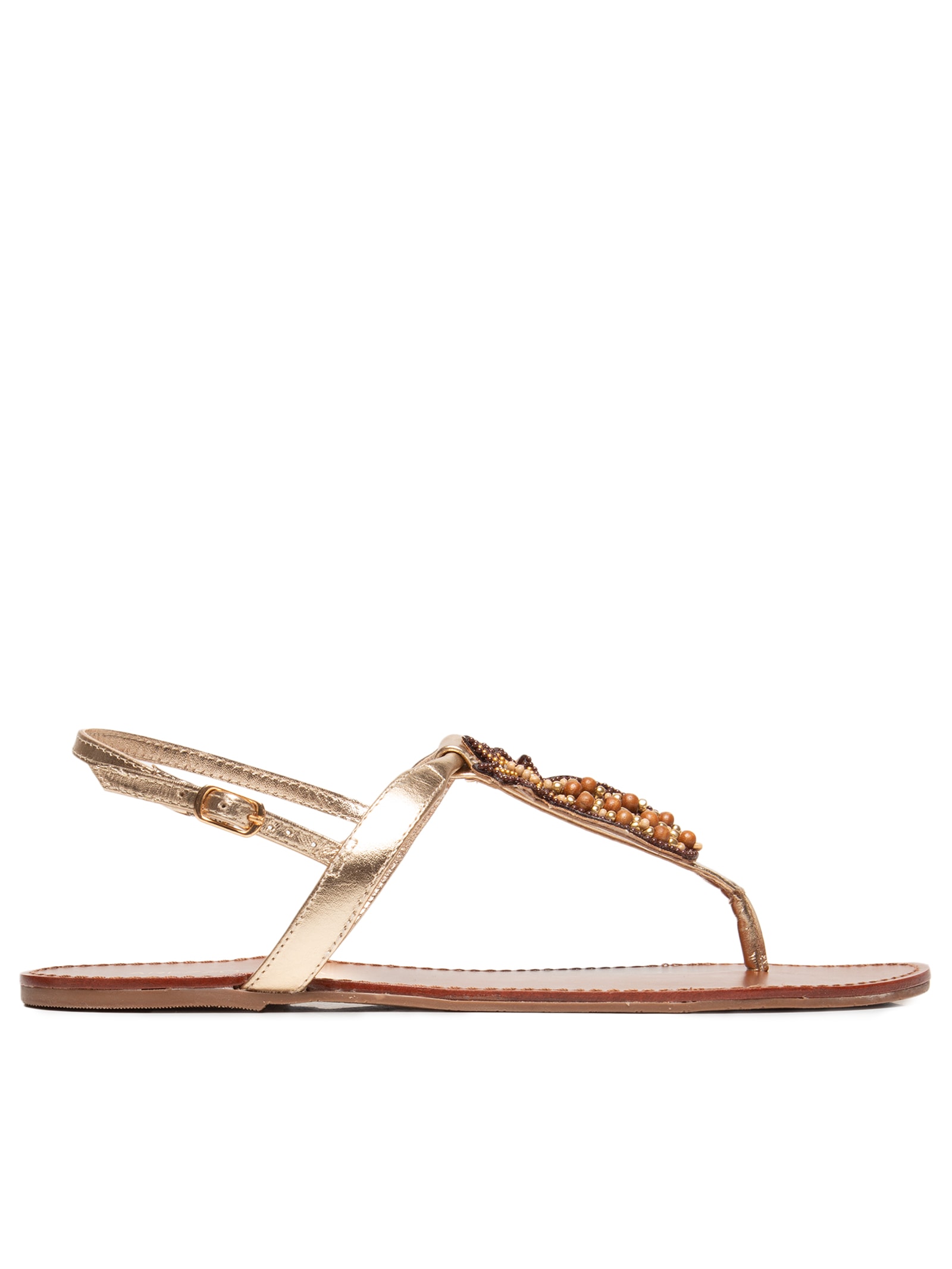 Sandália Feminina Rasteira Leather Metal Dourado Arezzo + Isla