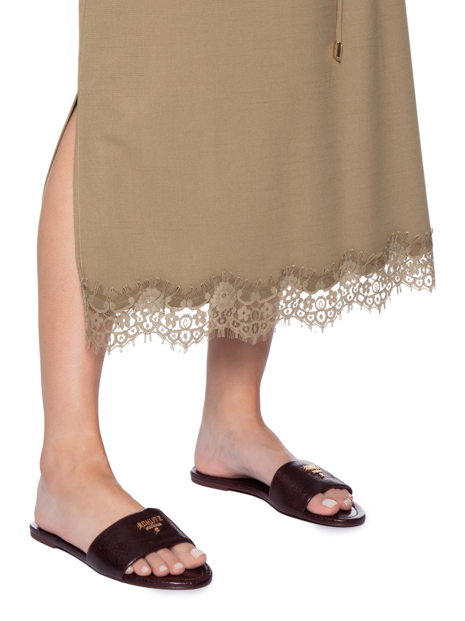 Sandália Feminina Rasteira Lina Couro Marrom Schutz