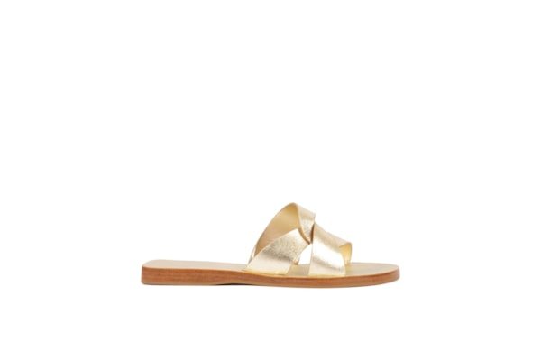 Sandália Feminina Rasteira Metalic Napa Platina - Dourado