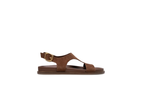 Sandália Feminina Rasteira Papete Suede Walnut - Marrom
