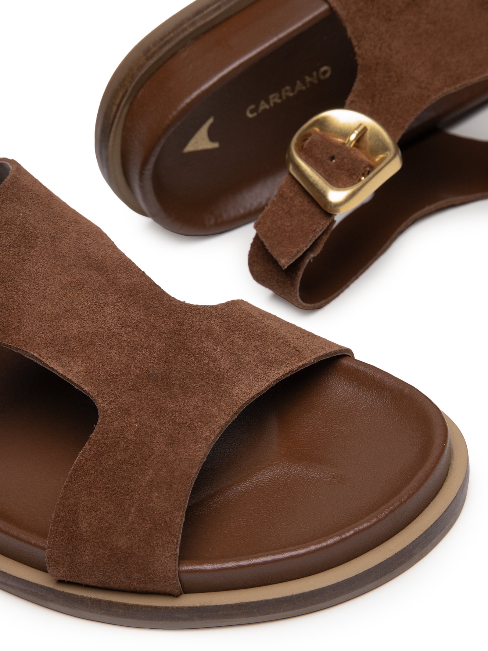 Sandália Feminina Rasteira Papete Suede Walnut Marrom Carrano