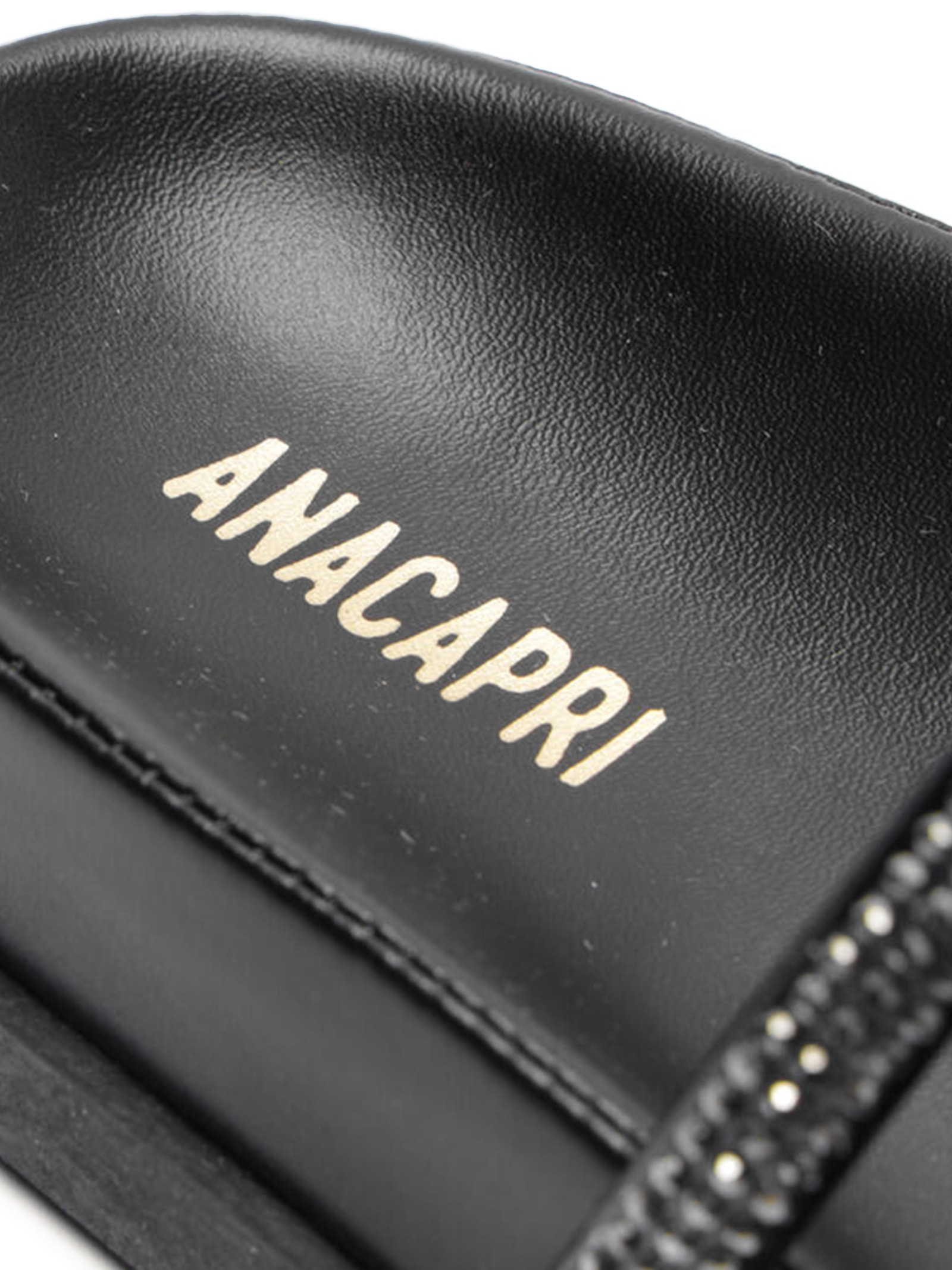 Sandália Feminina Rasteira Papete Três Tiras Pedrarias Preto Anacapri