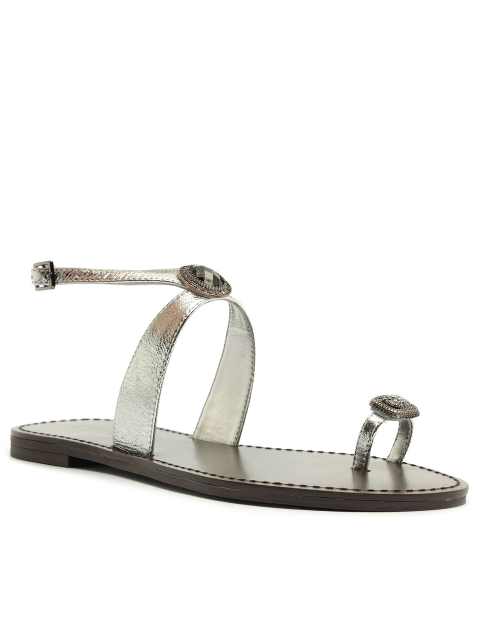 Sandália Feminina Rasteira Pedraria Prateado Arezzo