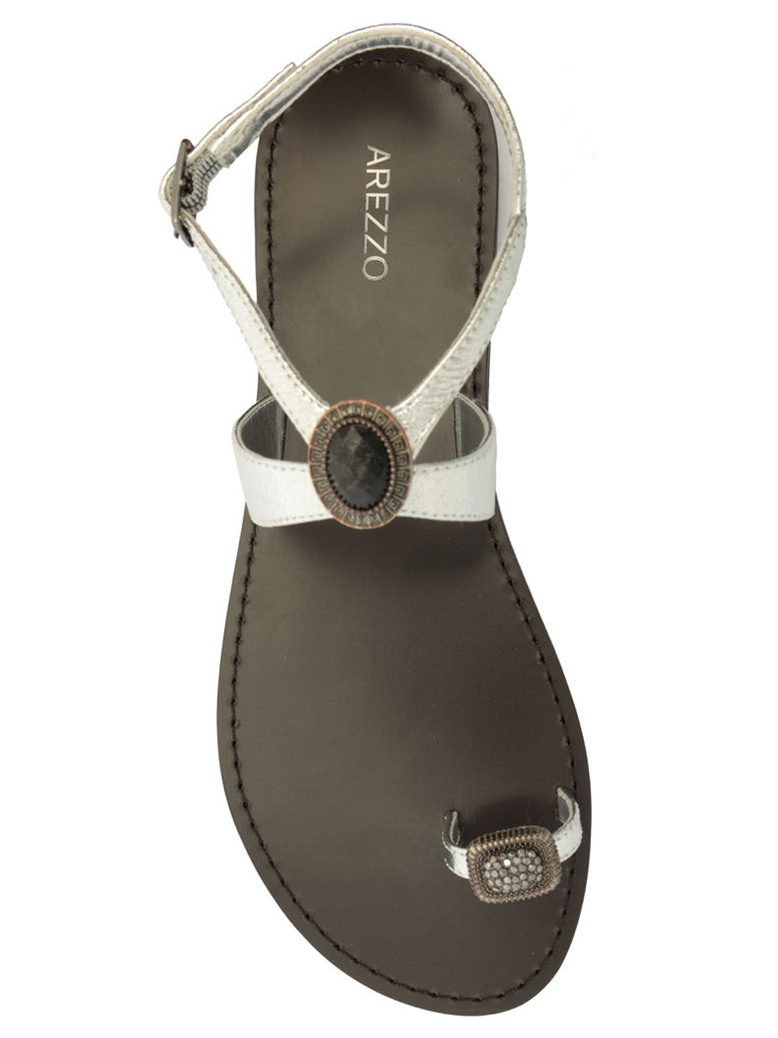 Sandália Feminina Rasteira Pedraria Prateado Arezzo